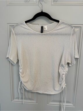 H&M White Short Sleeve Side-Ruched Tee